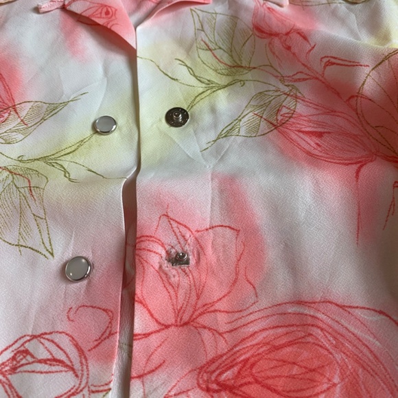 Vintage 70s Lasso Shirt Size 36 Pink Crepe Floral Pearlized Snap Front Western - Picture 13 of 14